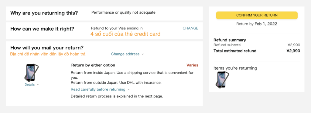 Cách trả hàng đã mua trên Amazon Nhật Bản